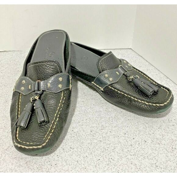 Cole Haan Black Leather Slip On Shoes Tassel Loafer Slides Casual Ladies US 7B - Picture 1 of 9